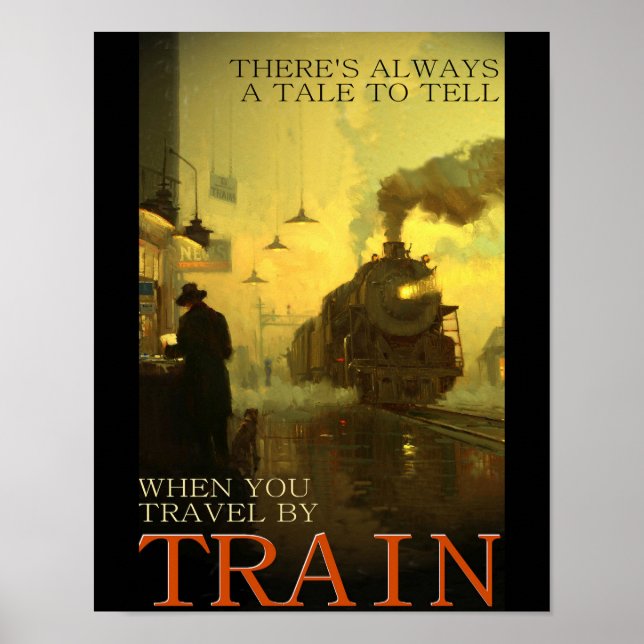 Vintage Travel By Train Poster (Front)