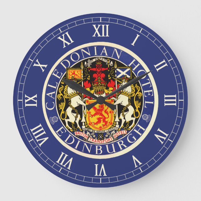 Vintage Travel Caledonian Hotel Edinburgh Scotland Large Clock (Front)