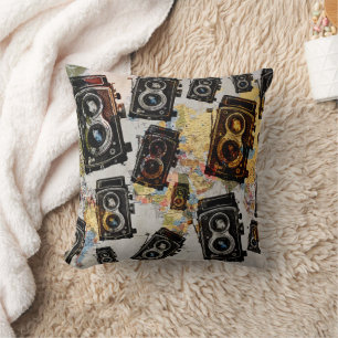 Vintage Travel Camera Pattern Cushion