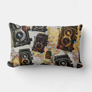 Vintage Travel Camera Pattern Lumbar Cushion