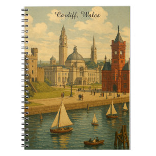 Vintage Travel Cardiff, Wales Landmarks Retro Notebook