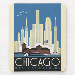 Vintage Travel Chicago Has Everything City Skyline Mouse Pad