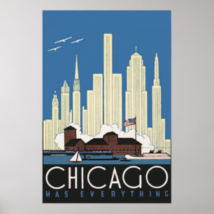 Vintage Travel Chicago Has Everything City Skyline Poster
