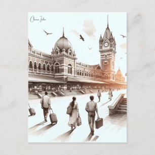 Vintage travel city Chennai India vacation retro Postcard