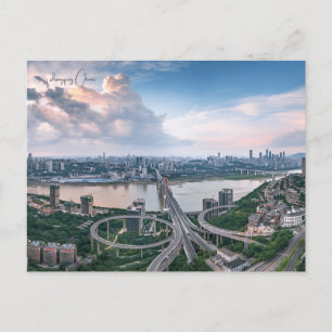 Vintage travel city chongqing China retro vacation Postcard