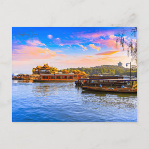 Vintage travel city Hangzhou China Chinese retro Postcard