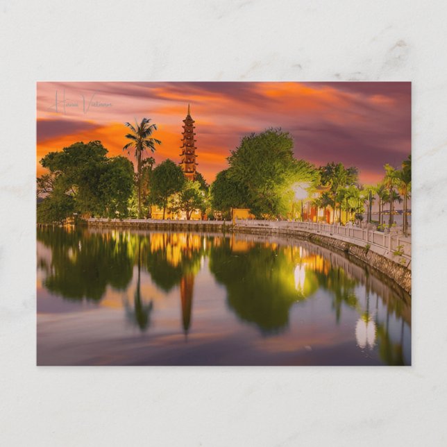 Vintage travel city hanoi vietnam retro vacation postcard (Front)