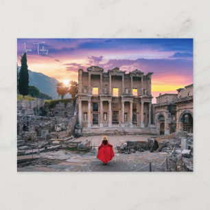 Vintage travel city Izmir Turkey Ephesus Acropolis Postcard
