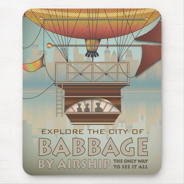 Vintage Travel City of Babbage Airship Mouse Pad (Front)