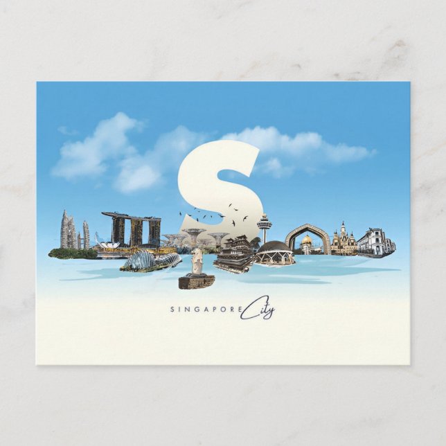 Vintage travel city Singapore skyline retro  Postcard (Front)