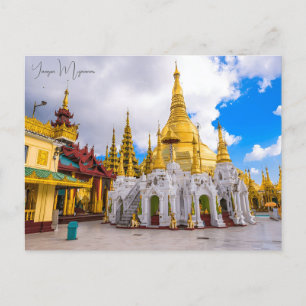 Vintage travel city Yangon Myanmar Buddhism Altar Postcard