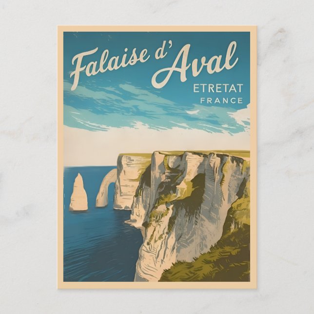 Vintage Travel Cliffs of Etretat France Landscape Postcard (Front)