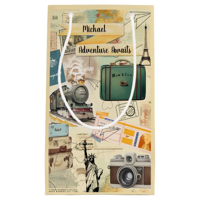 Vintage Travel Collage 2 Small Gift Bag (Front)