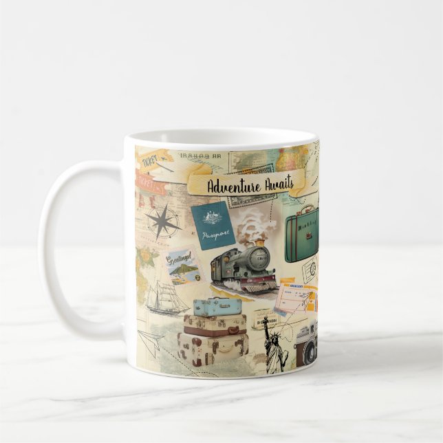 Vintage Travel Collage Coffee Mug (Left)