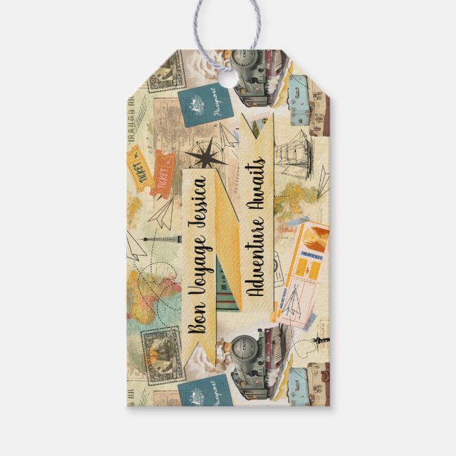 Vintage Travel Collage Gift Tags (Front)