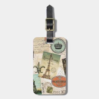 Vintage Travel collage luggage tag