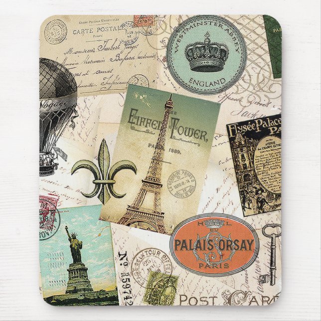 Vintage Travel collage mousepad (Front)