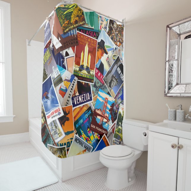 Vintage Travel Collage No. 1 Shower Curtain (In Situ)