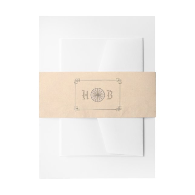 Vintage Travel Compass Wedding Invitation Belly Band (Front Example)