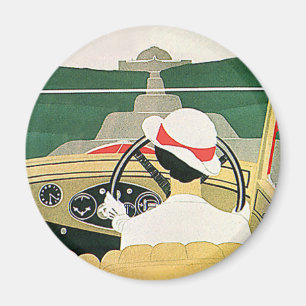 Vintage Travel, Convertible Car in the Country Magnet