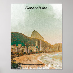 Vintage Travel Copacabana Beach Rio de Janeiro  Poster