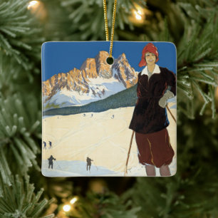 Vintage Travel Cortina d'Ampezzo, Italy Ski Alps Ceramic Ornament