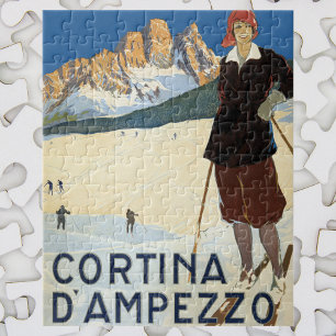 Vintage Travel Cortina d'Ampezzo, Italy Ski Alps Jigsaw Puzzle