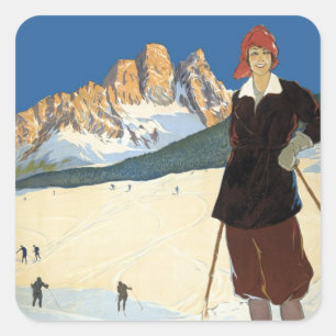 Vintage Travel Cortina d'Ampezzo, Italy Ski Alps Square Sticker