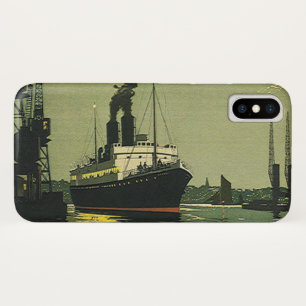 Vintage Travel, Cruise Ship in a Harbour iPhone X Case