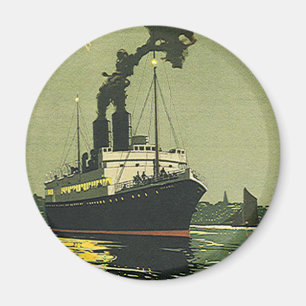 Vintage Travel, Cruise Ship in a Harbour Magnet