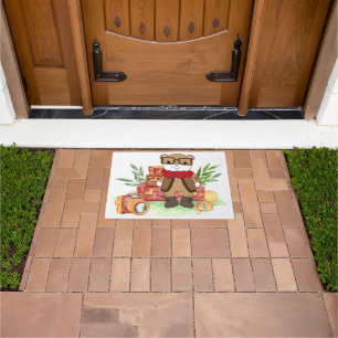 Vintage Travel Cute Bear Cartoon Adventure Doormat