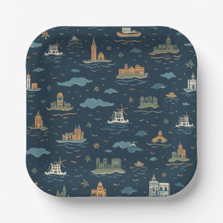Vintage Travel Design Paper Plates