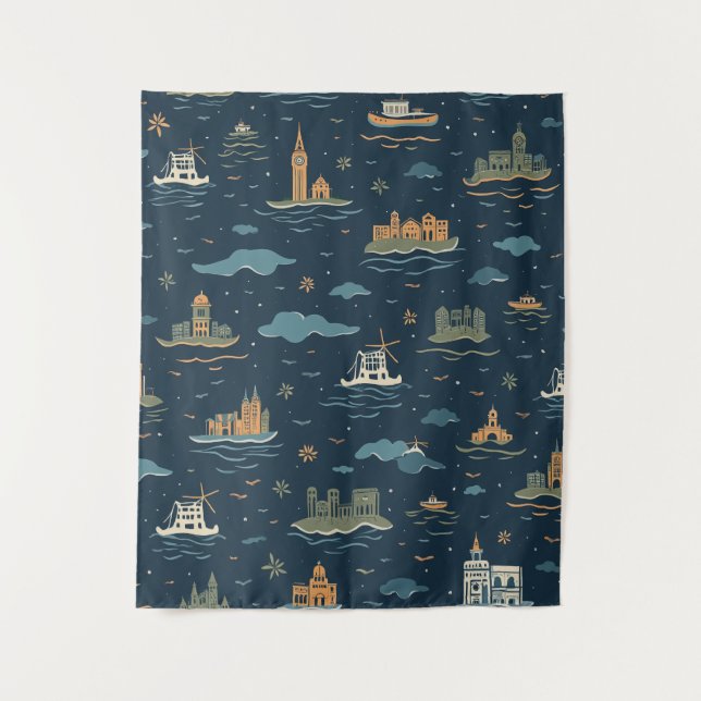 Vintage Travel Design Tapestries (Front)