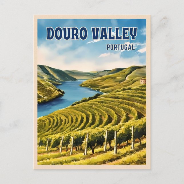 Vintage Travel Douro Valley Portugal Vineyard Postcard (Front)