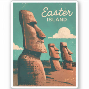 Vintage Travel Easter Island Moai Statues Retro