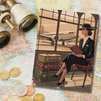 Vintage Travel Elegant Lady Airport Chic Birthday Holiday Postcard