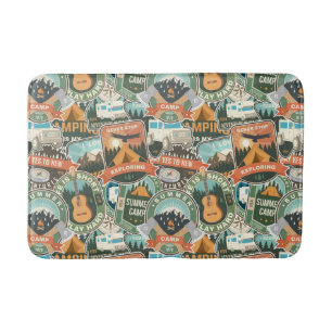 Vintage Travel Explorer Pattern Bath Mat