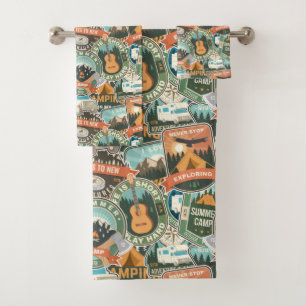 Vintage Travel Explorer Pattern Bath Towel Set