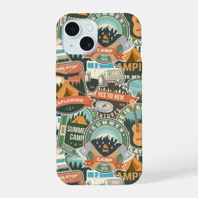 Vintage Travel Explorer Pattern iPhone 15 Case (Back)