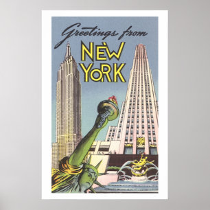 Vintage Travel, Famous New York City Landmarks Poster