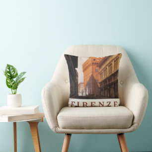 Vintage Travel, Firenze, Florence, Palazzo Vecchio Cushion