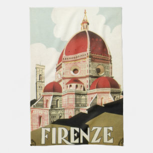 Vintage Travel Florence Firenze Italy Church Duomo Tea Towel