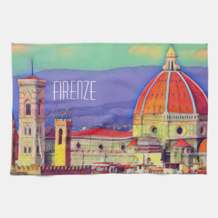 Vintage Travel Florence Firenze Italy Church Duomo Tea Towel
