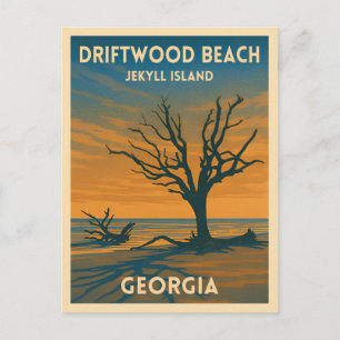 Vintage Travel Georgia Jekyll Island Retro Sunset Postcard