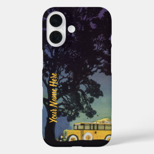 Vintage Travel, Germany, Yellow Bus at Night iPhone 16 Case