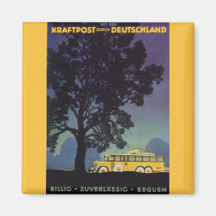 Vintage Travel, Germany, Yellow Bus at Night Magnet