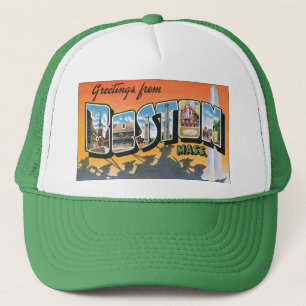 Vintage Travel Greetings from Boston Massachusetts Trucker Hat
