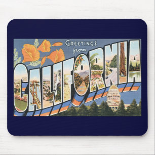Vintage Travel, Greetings from California Poppies Mouse Pad