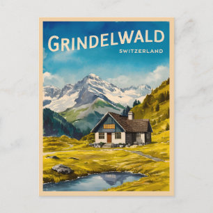Vintage Travel Grindelwald Switzerland Alps Retro Postcard