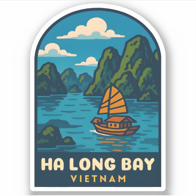 Vintage Travel Ha Long Bay Vietnam Retro Scenic (Front)